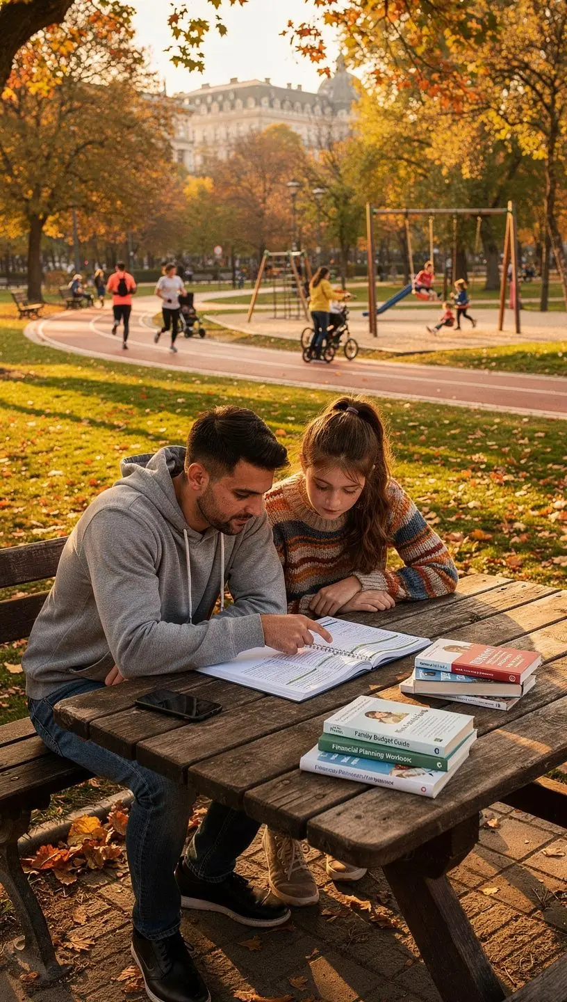 Boldog család, akik megtervezték pénzügyeiket és céljaikat együtt.